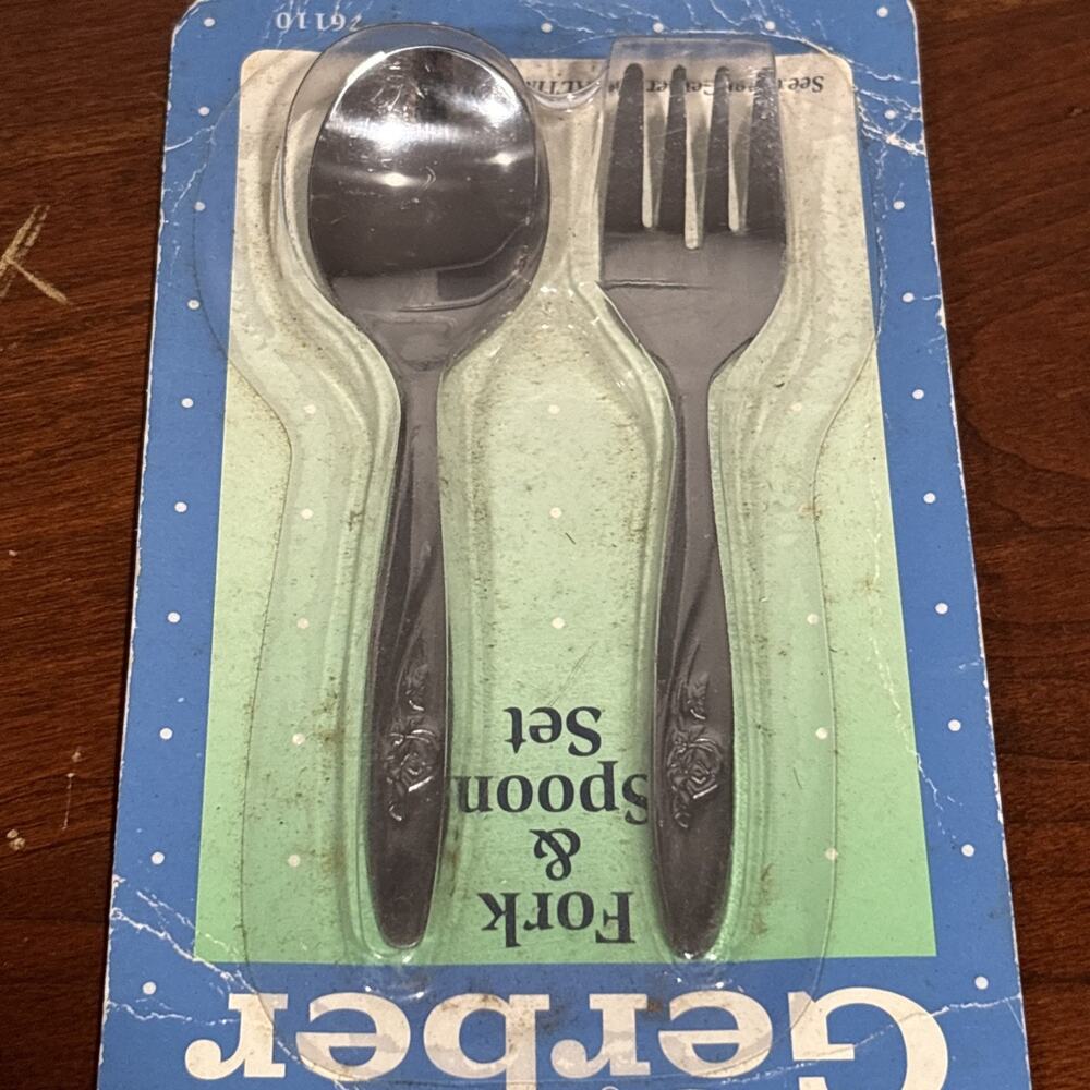 Gerber MEALTIME Fork And Spoon Set 1991 Floral Rose Flowers NOS - Picture 6 of 6